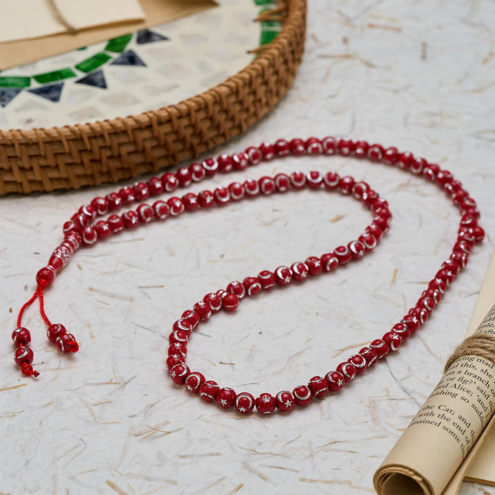 HilalHaven Tribal Print Acrylic 99 Beads Tasbih - Red - image 18