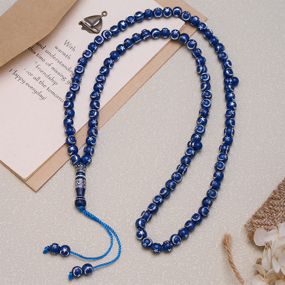 HilalHaven Tribal Print Acrylic 99 Beads Tasbih - Blue - image 0