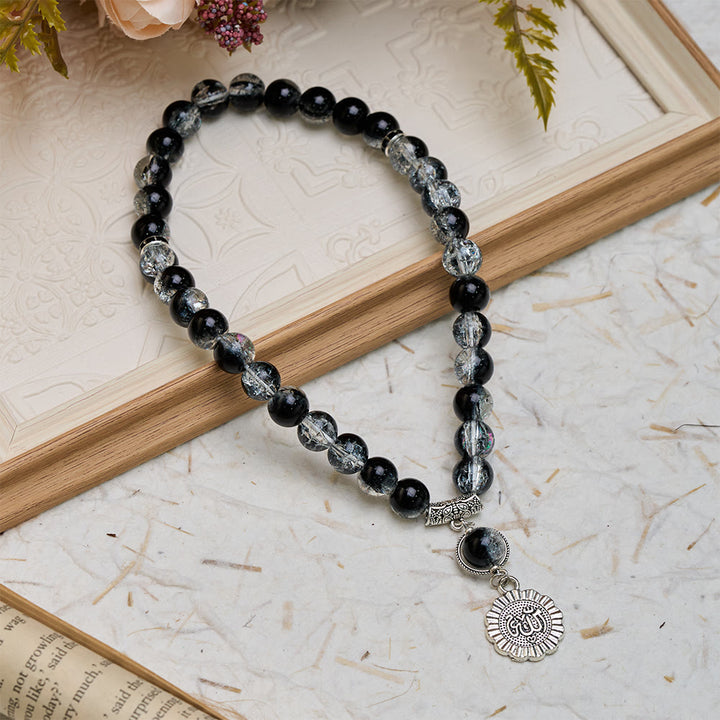  HilalHaven 33-Count Crackle Glass Tasbih with Charm - Black&amp;White Crackle - image 8