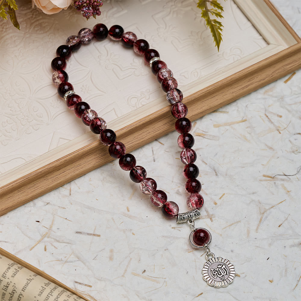  HilalHaven 33-Count Crackle Glass Tasbih with Charm - Red&Black Crackle - image 0