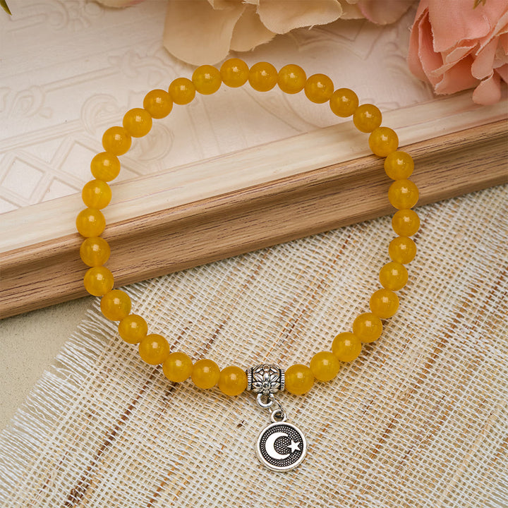 HilalHaven Polished Natural Agate Meditation 33 BeadsTasbih - Yellow - image 0