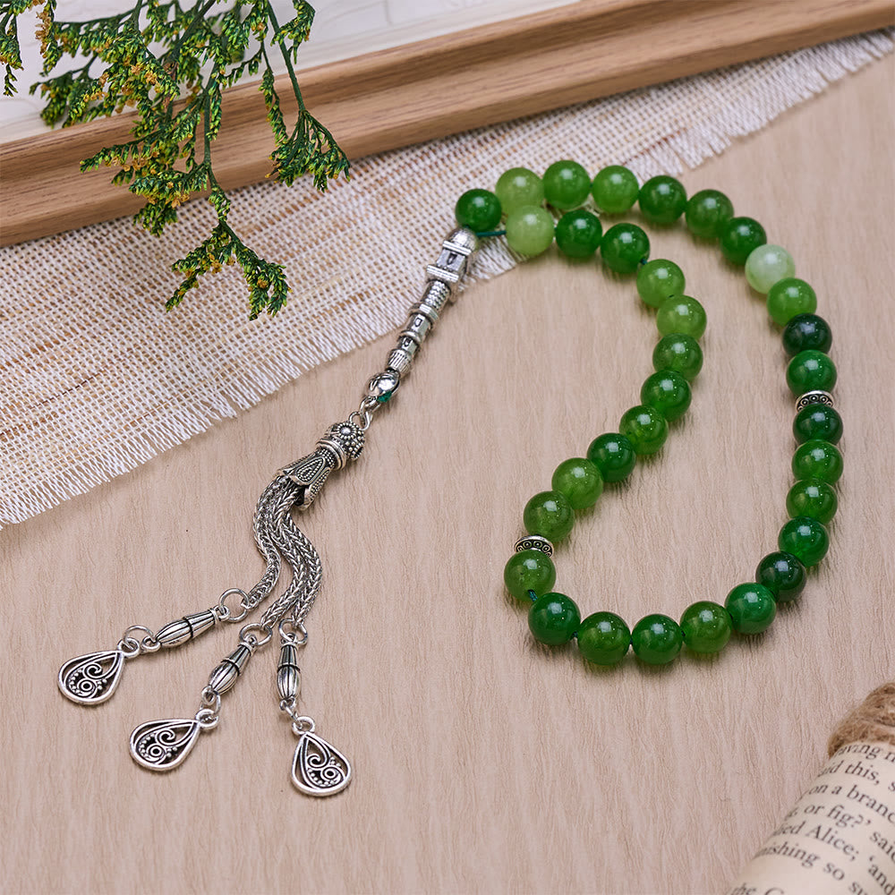 HilalHaven Natural Stone 33 Beaded Tasbih - Green - image 17