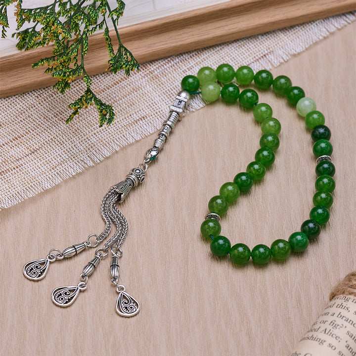 HilalHaven Natural Stone 33 Beaded Tasbih - Green - image 17