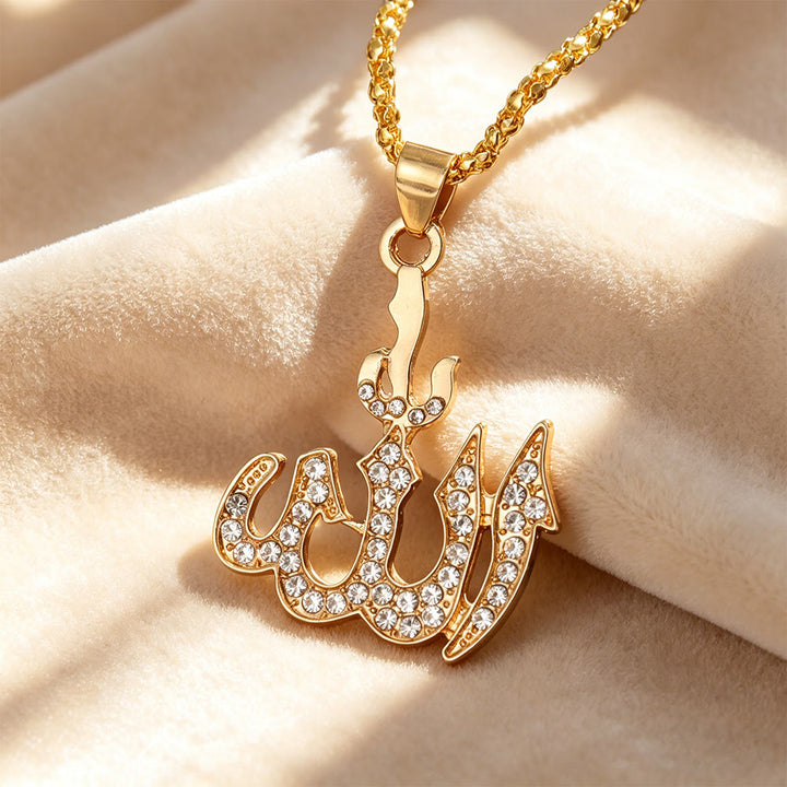 HilalHaven Arabic Calligraphy Crystal Pendant Necklace - Golden - image 1