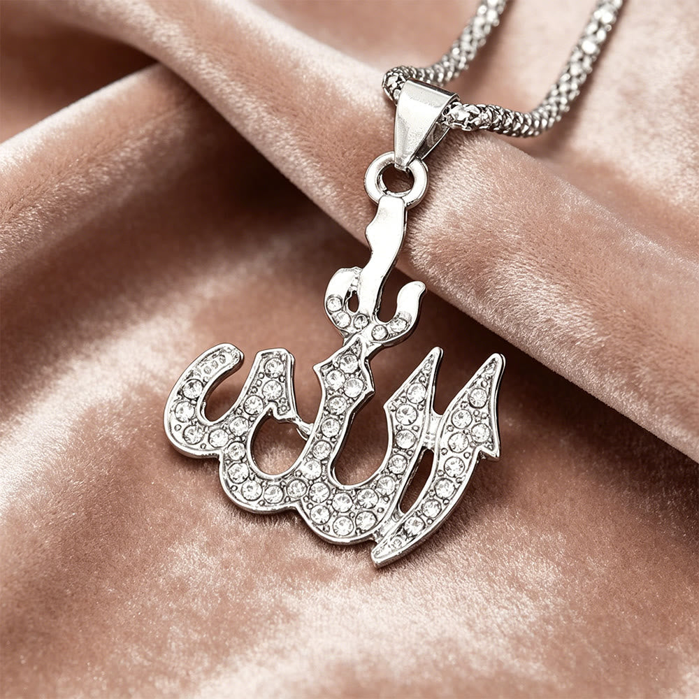 HilalHaven Arabic Calligraphy Crystal Pendant Necklace - Silver - image 2