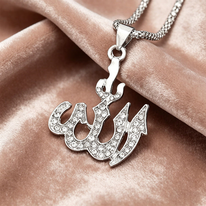 HilalHaven Arabic Calligraphy Crystal Pendant Necklace - Silver - image 2