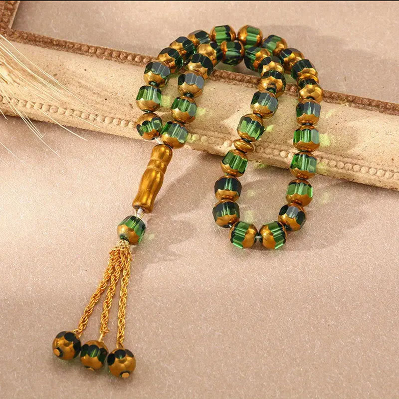  HilalHaven Faceted Glass Beaded Tasbih - Green - image 7