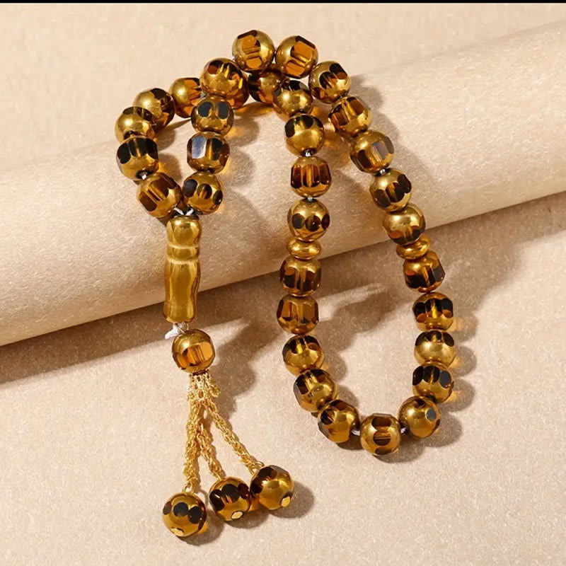 HilalHaven Faceted Glass Beaded Tasbih - Amber - image 4