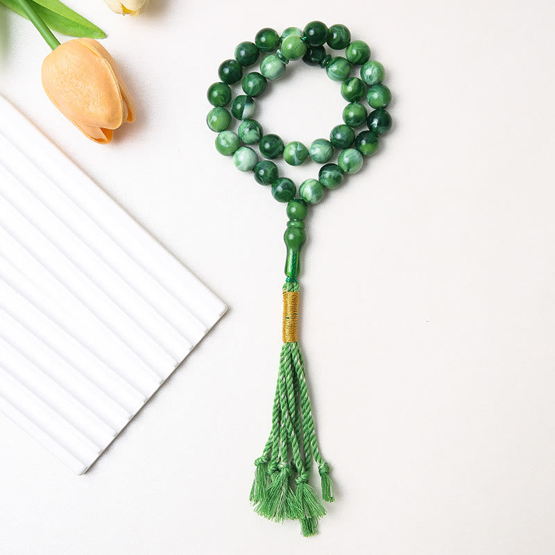 HilalHaven Round Acrylic 33 Beads Tasbih — Handcrafted Minimalist Cultural Prayer Beads with Tassel - Emerald Green - image 4