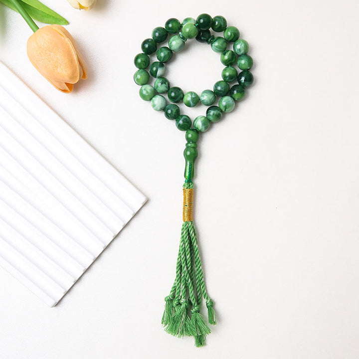 HilalHaven Round Acrylic 33 Beads Tasbih — Handcrafted Minimalist Cultural Prayer Beads with Tassel - Emerald Green - image 4