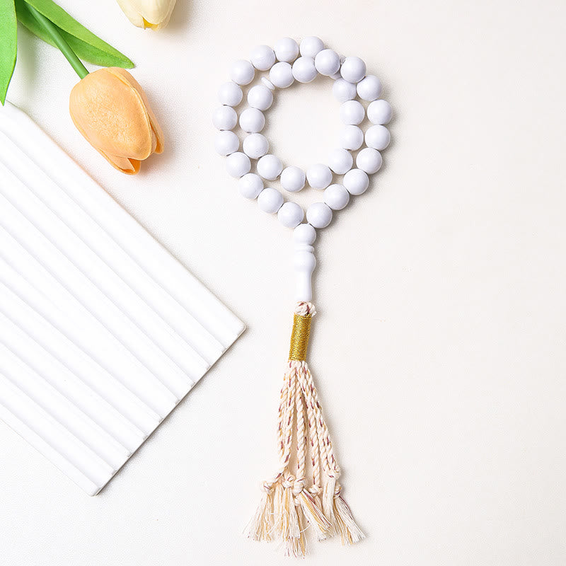 HilalHaven Round Acrylic 33 Beads Tasbih — Handcrafted Minimalist Cultural Prayer Beads with Tassel - Off-white - image 3