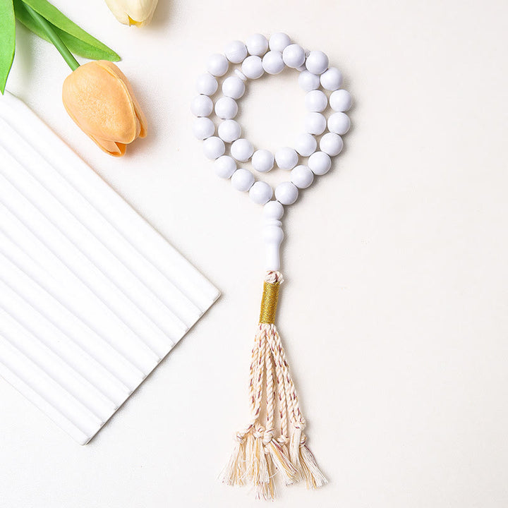 HilalHaven Round Acrylic 33 Beads Tasbih — Handcrafted Minimalist Cultural Prayer Beads with Tassel - Off-white - image 3
