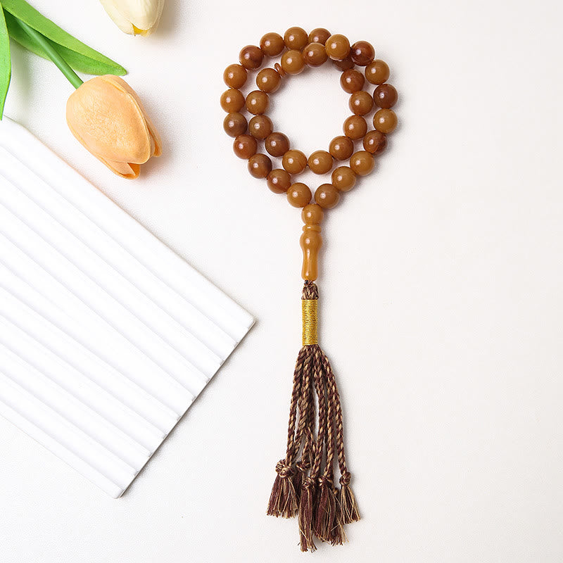 HilalHaven Round Acrylic 33 Beads Tasbih — Handcrafted Minimalist Cultural Prayer Beads with Tassel - Light Tan - image 6