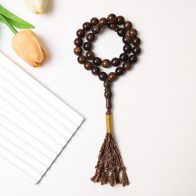 HilalHaven Round Acrylic 33 Beads Tasbih — Handcrafted Minimalist Cultural Prayer Beads with Tassel - Dark Brown - image 5