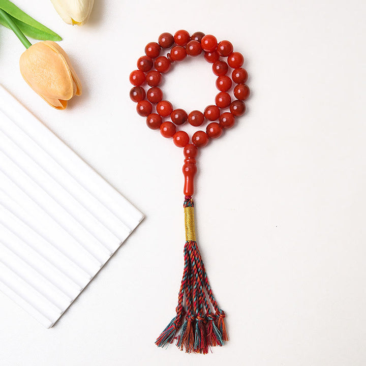 HilalHaven Round Acrylic 33 Beads Tasbih — Handcrafted Minimalist Cultural Prayer Beads with Tassel - Bright Red - image 8