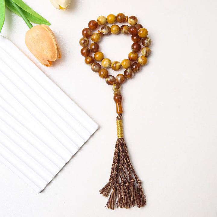HilalHaven Round Acrylic 33 Beads Tasbih — Handcrafted Minimalist Cultural Prayer Beads with Tassel - Amber Yellow - image 2