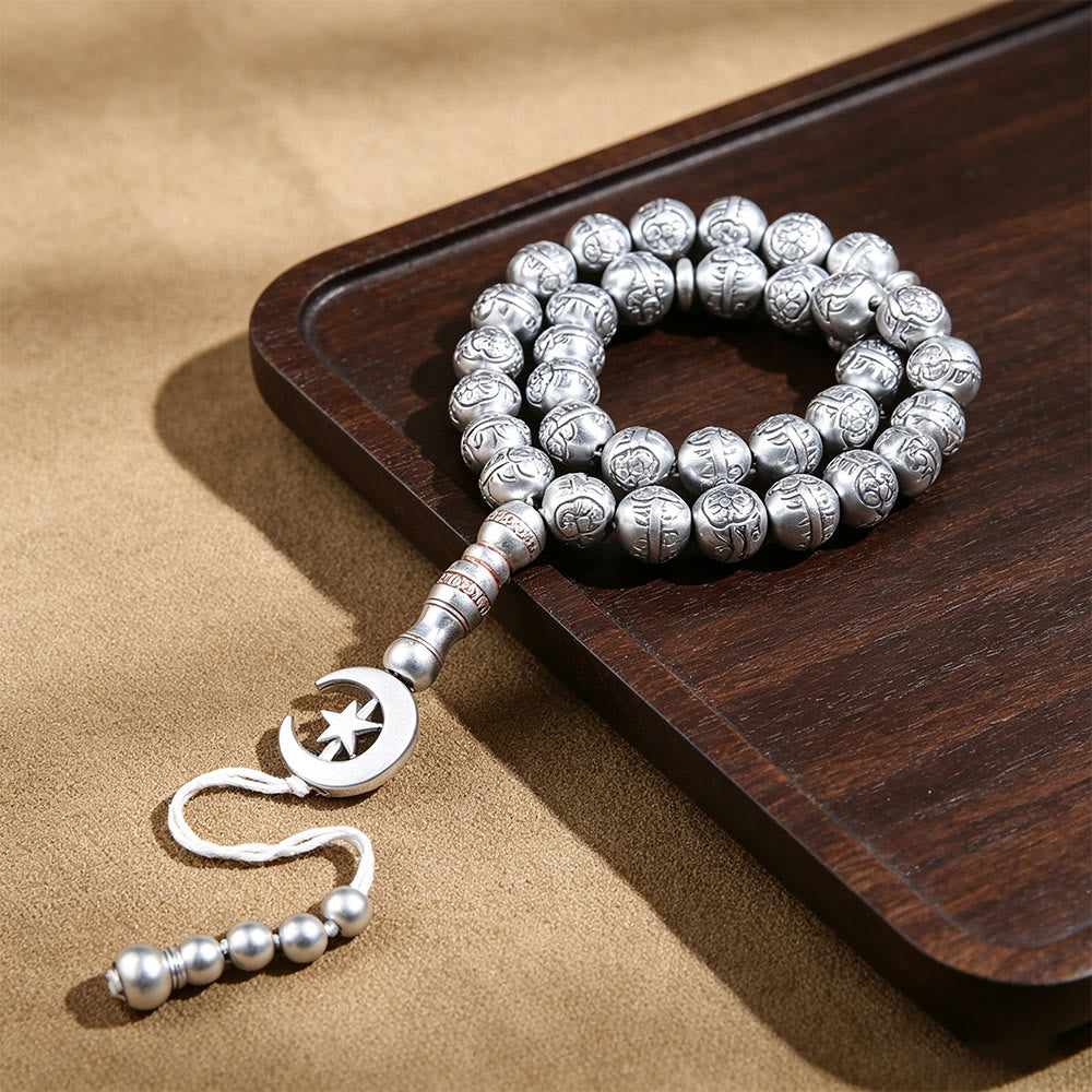 HilalHaven Embossed Acrylic 33 Beads Tasbih — Handcrafted Modern Cultural Prayer Beads with Crescent & Star Charm - Crescent & Star Detail 33 Beads Tasbih - image 1