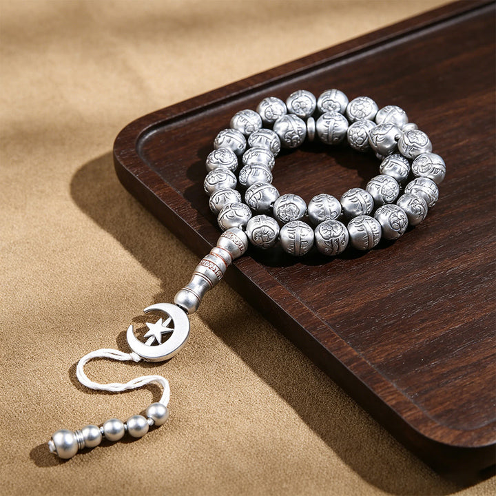 HilalHaven Embossed Acrylic 33 Beads Tasbih — Handcrafted Modern Cultural Prayer Beads with Crescent &amp; Star Charm - Crescent &amp; Star Detail 33 Beads Tasbih - image 1