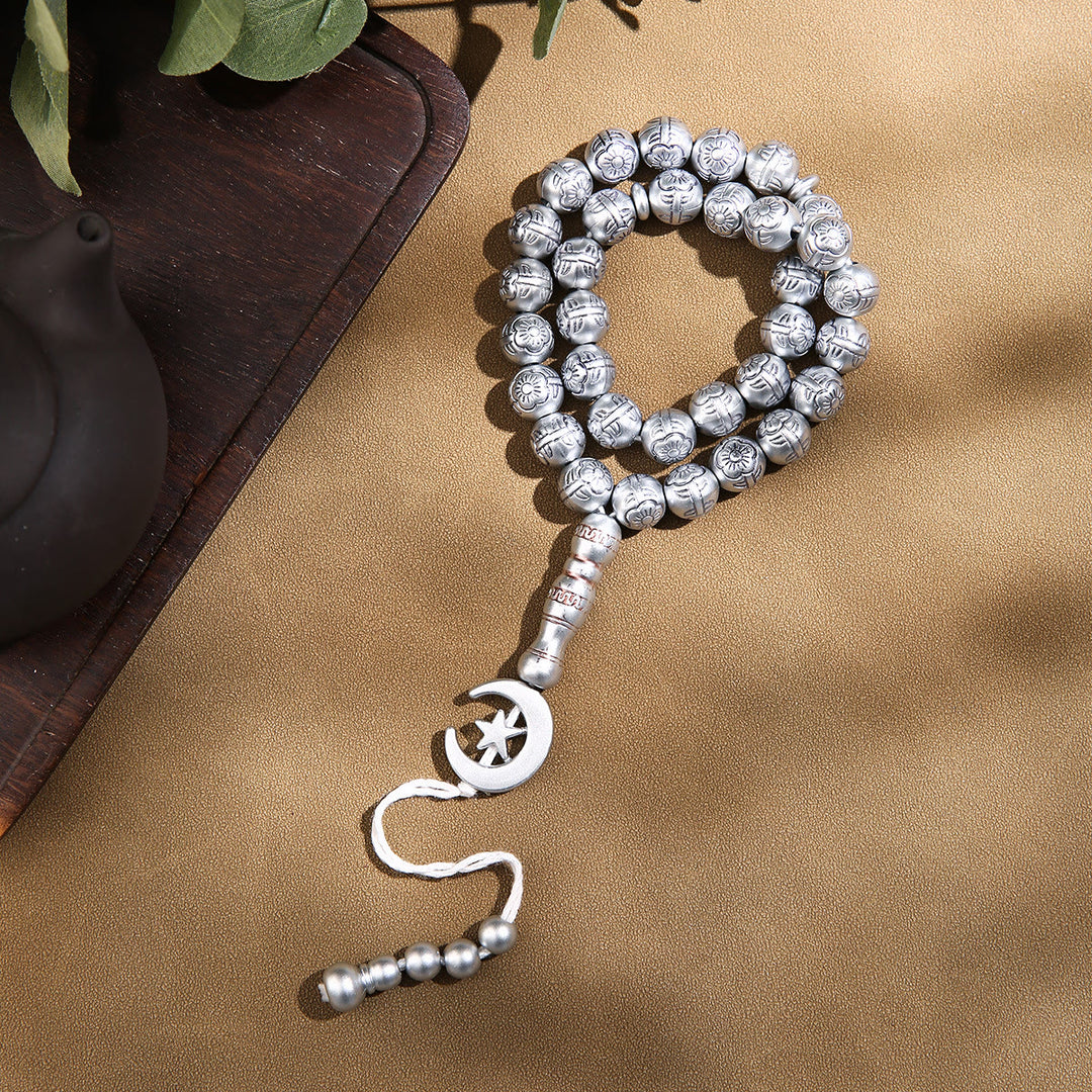 HilalHaven Embossed Acrylic 33 Beads Tasbih — Handcrafted Modern Cultural Prayer Beads with Crescent & Star Charm - image 0