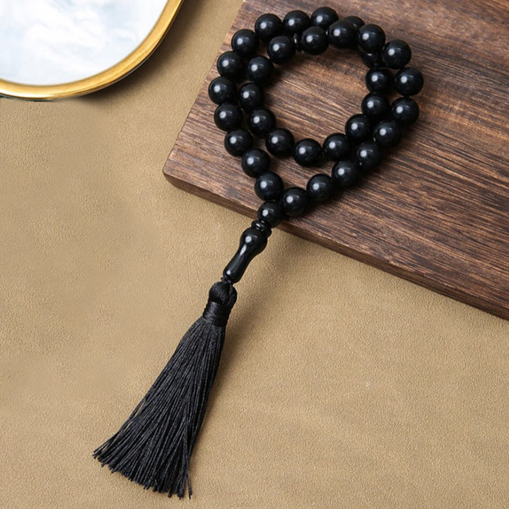 HilalHaven Smooth Acrylic 33 Beads Tasbih — Vintage Style Handcrafted Prayer Beads - Solid Black - image 3
