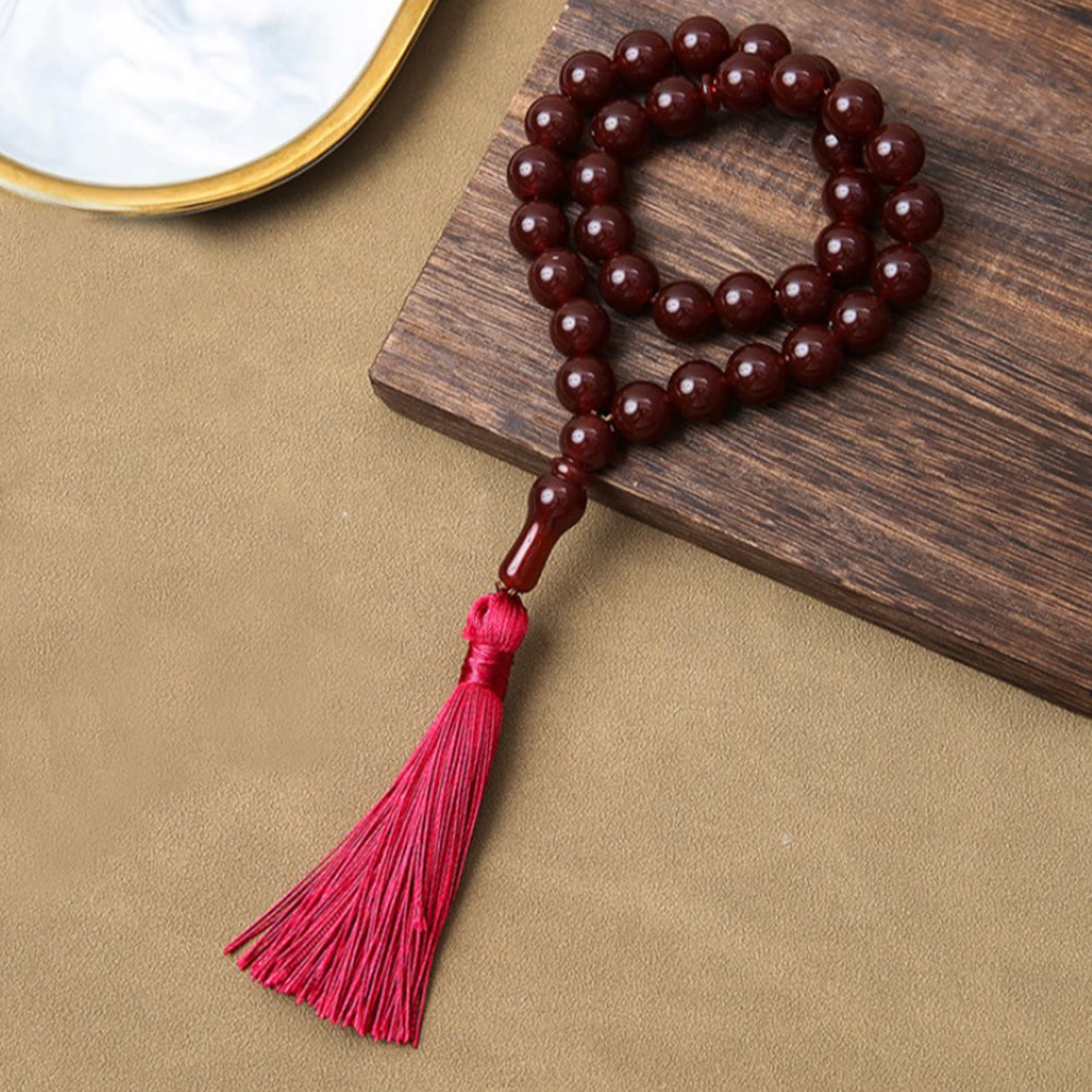 HilalHaven Smooth Acrylic 33 Beads Tasbih — Vintage Style Handcrafted Prayer Beads - Deep Red - image 5