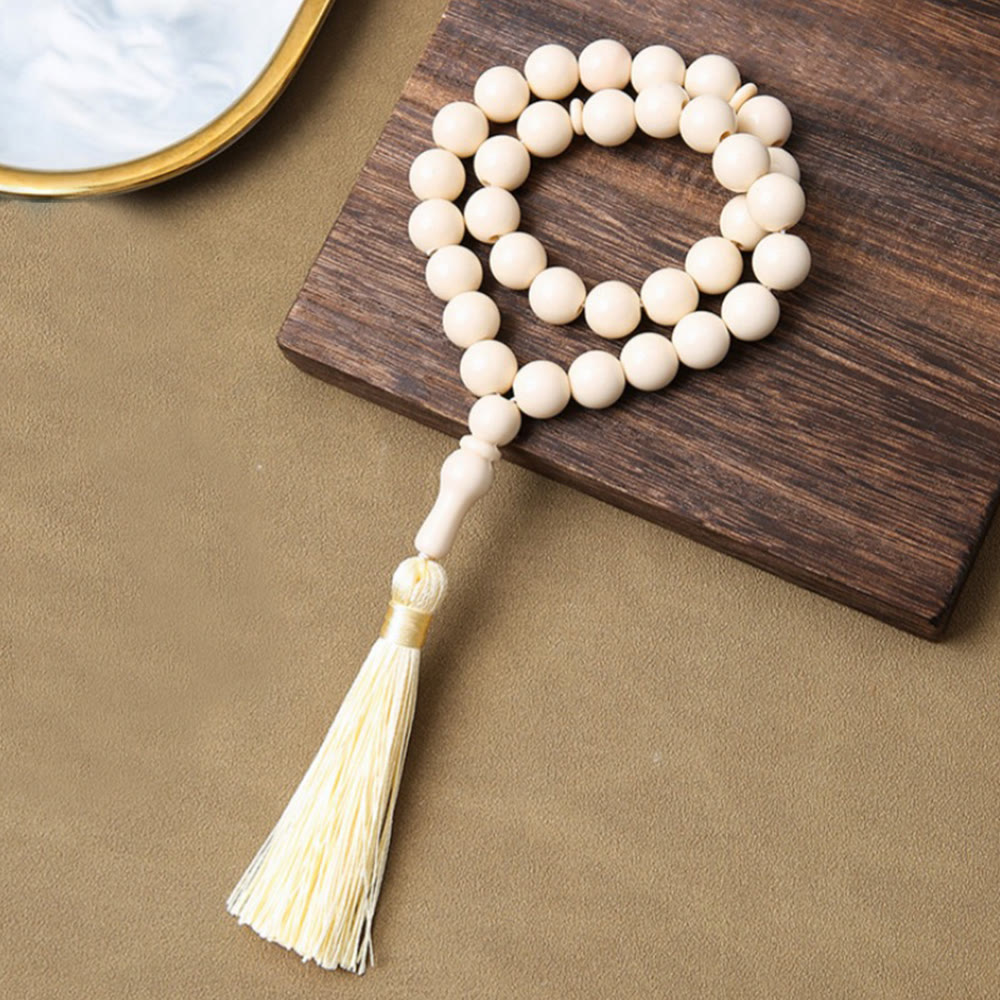 HilalHaven Smooth Acrylic 33 Beads Tasbih — Vintage Style Handcrafted Prayer Beads - Cream White - image 4