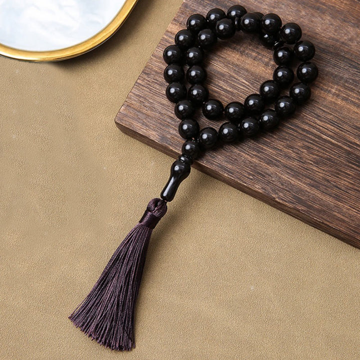 HilalHaven Smooth Acrylic 33 Beads Tasbih — Vintage Style Handcrafted Prayer Beads - Matte Black - image 7