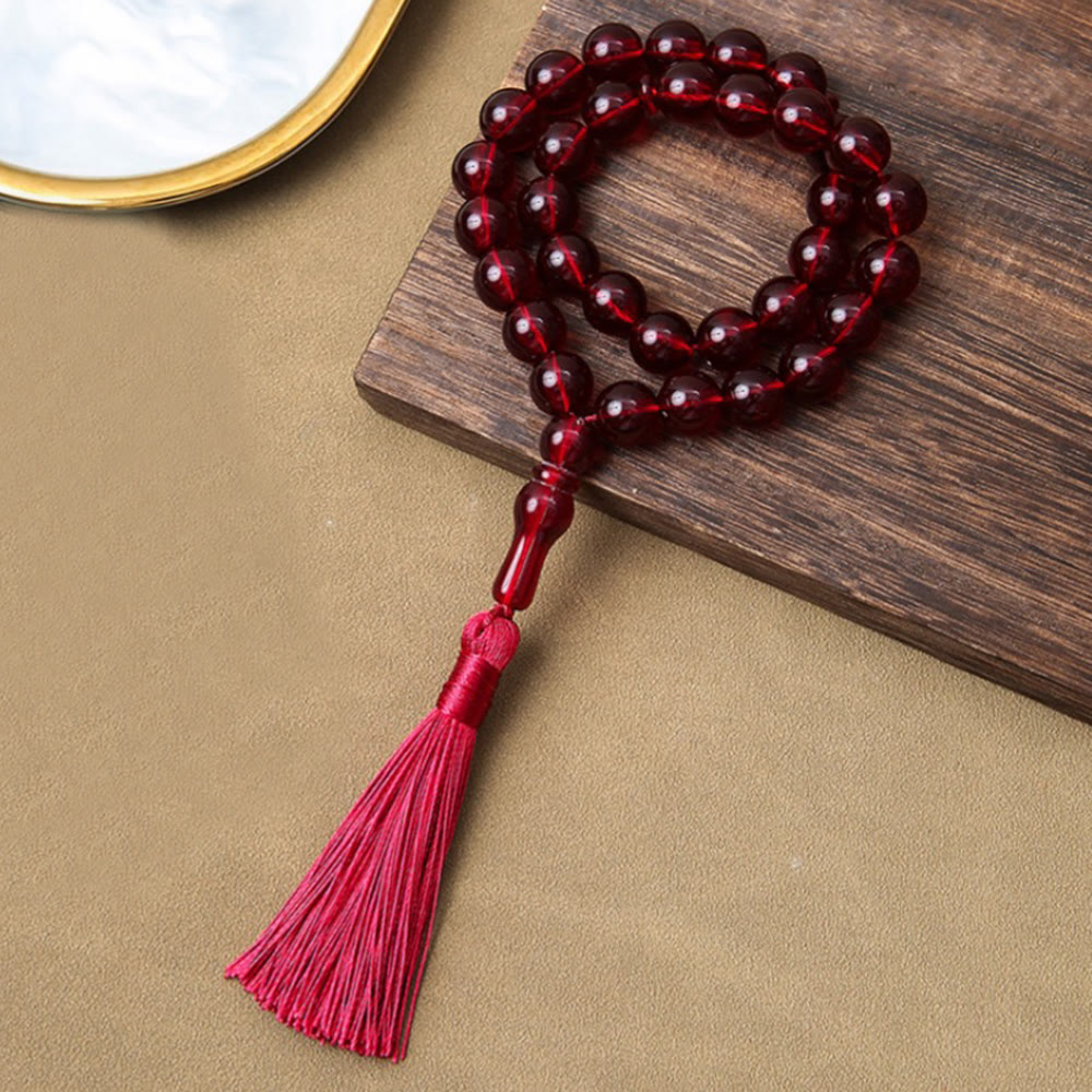 HilalHaven Smooth Acrylic 33 Beads Tasbih — Vintage Style Handcrafted Prayer Beads - Burgundy Red - image 1