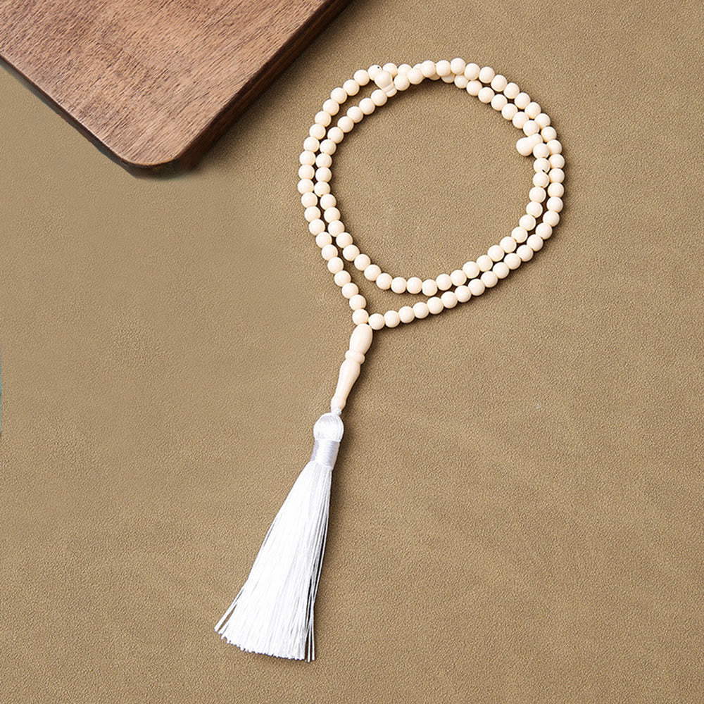 HilalHaven 99-Count Acrylic Tasbih with Tassel - Off-White with White Tassel - image 3