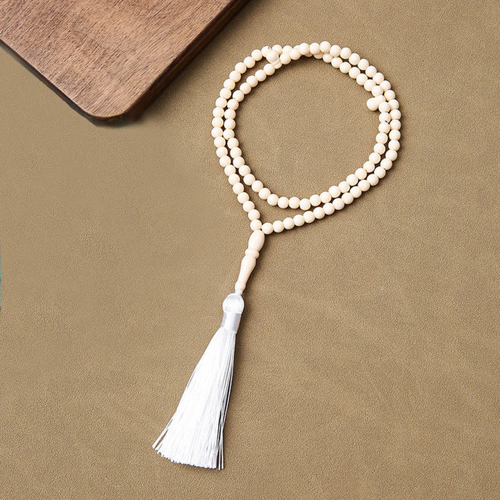 HilalHaven 99-Count Acrylic Tasbih with Tassel - Off-White with White Tassel - image 3