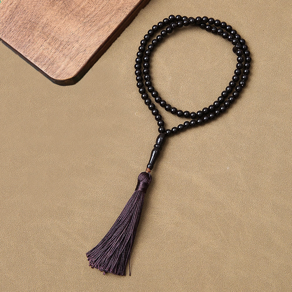 HilalHaven 99-Count Acrylic Tasbih with Tassel - Matte Black with Dark Purple Tassel - image 5
