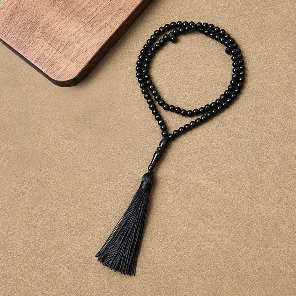 HilalHaven 99-Count Acrylic Tasbih with Tassel - Solid Black with Black Tassel - image 4