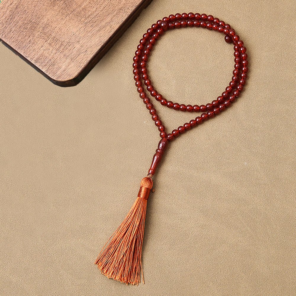HilalHaven 99-Count Acrylic Tasbih with Tassel - Deep Red with Orange Tassel - image 0