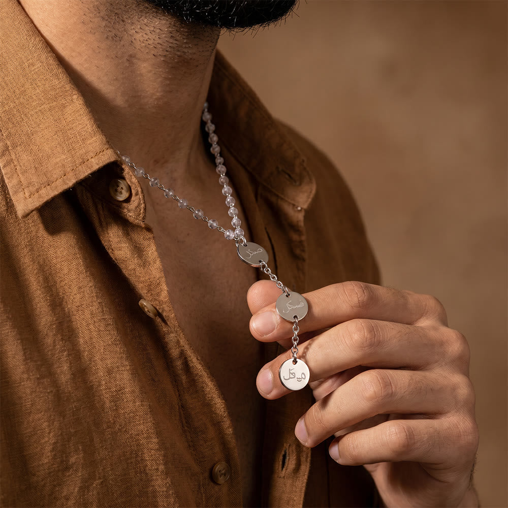  HilalHaven Minimalist Pearl &amp; Engraved Disc Necklace - image 4