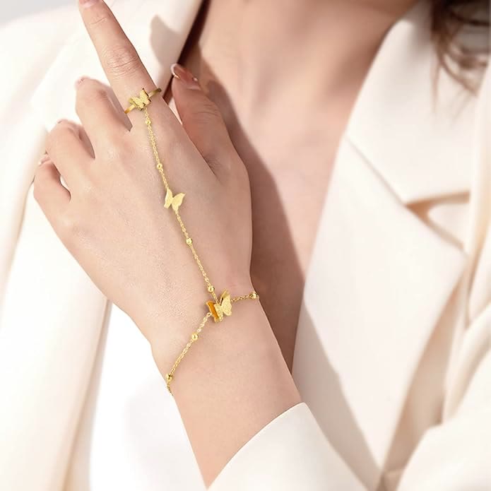 HilalHaven Elegant Butterfly Charm Bracelet &amp; Ring Set - image 5