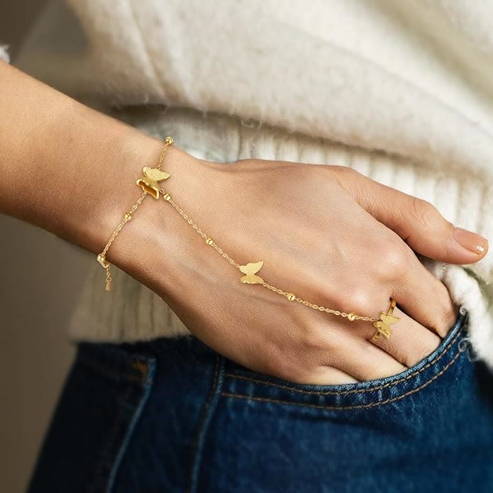 HilalHaven Elegant Butterfly Charm Bracelet &amp; Ring Set - image 6