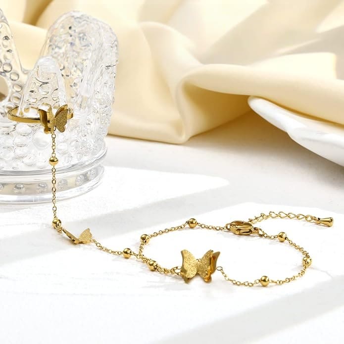 HilalHaven Elegant Butterfly Charm Bracelet &amp; Ring Set - image 3