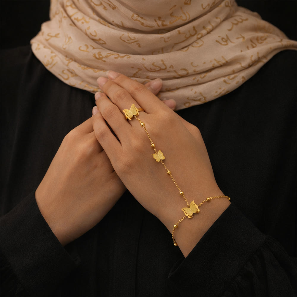 HilalHaven Elegant Butterfly Charm Bracelet &amp; Ring Set - image 8