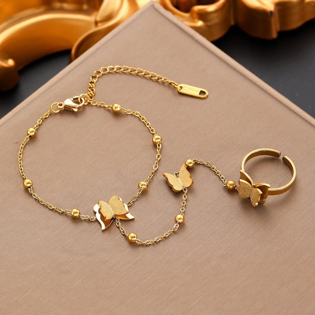 HilalHaven Elegant Butterfly Charm Bracelet &amp; Ring Set - Butterfly Charm Bracelet &amp; Ring Set - image 0