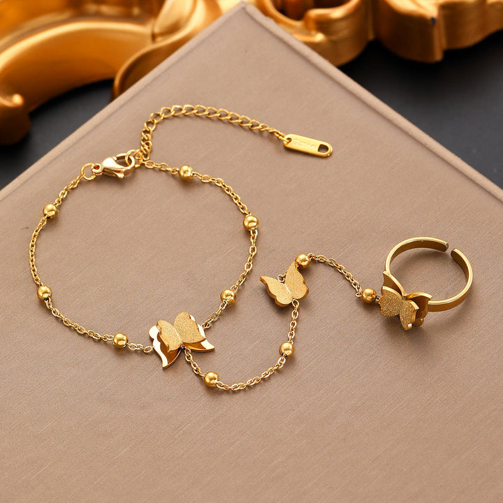 HilalHaven Elegant Butterfly Charm Bracelet &amp; Ring Set - Butterfly Charm Bracelet &amp; Ring Set - image 0