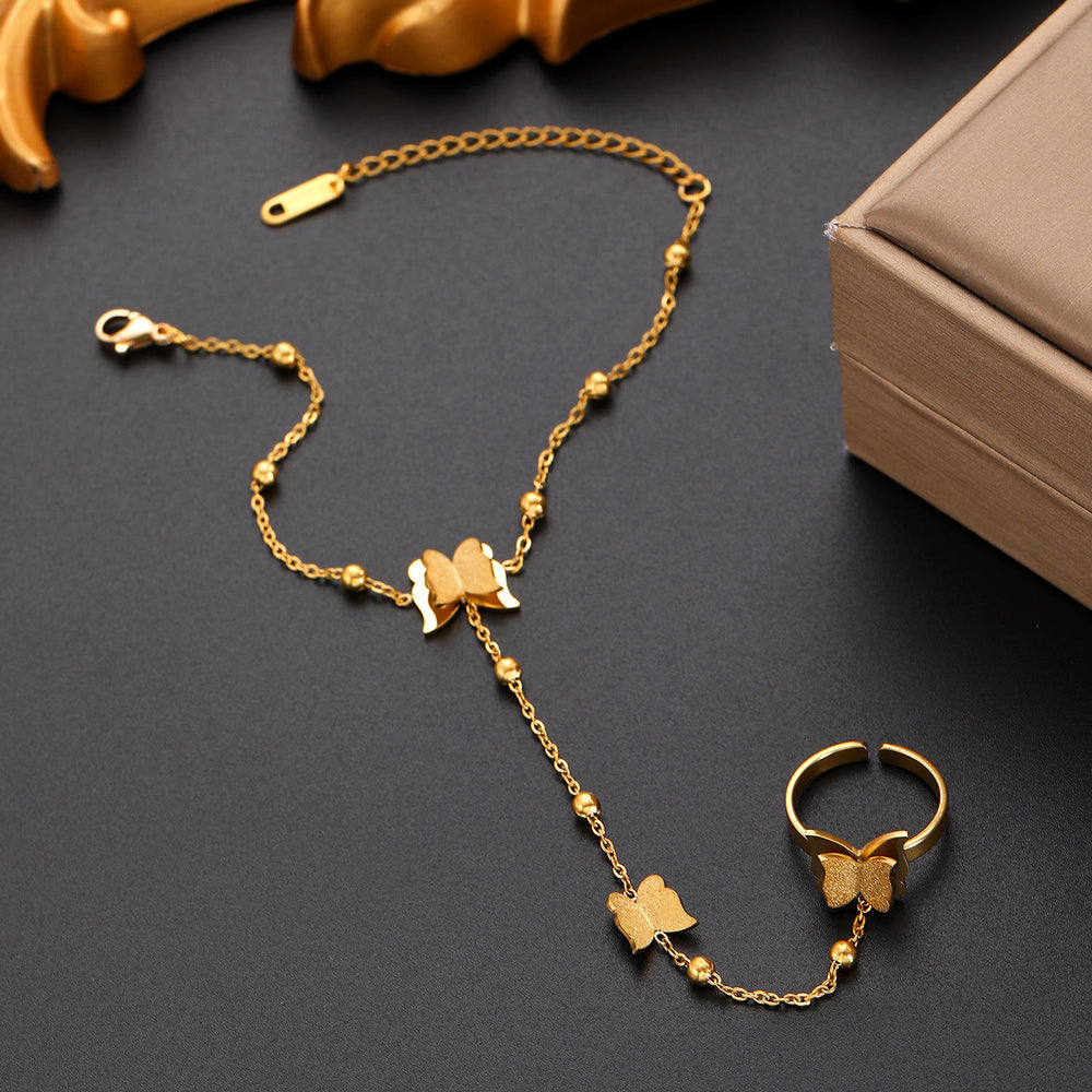 HilalHaven Elegant Butterfly Charm Bracelet & Ring Set - image 1