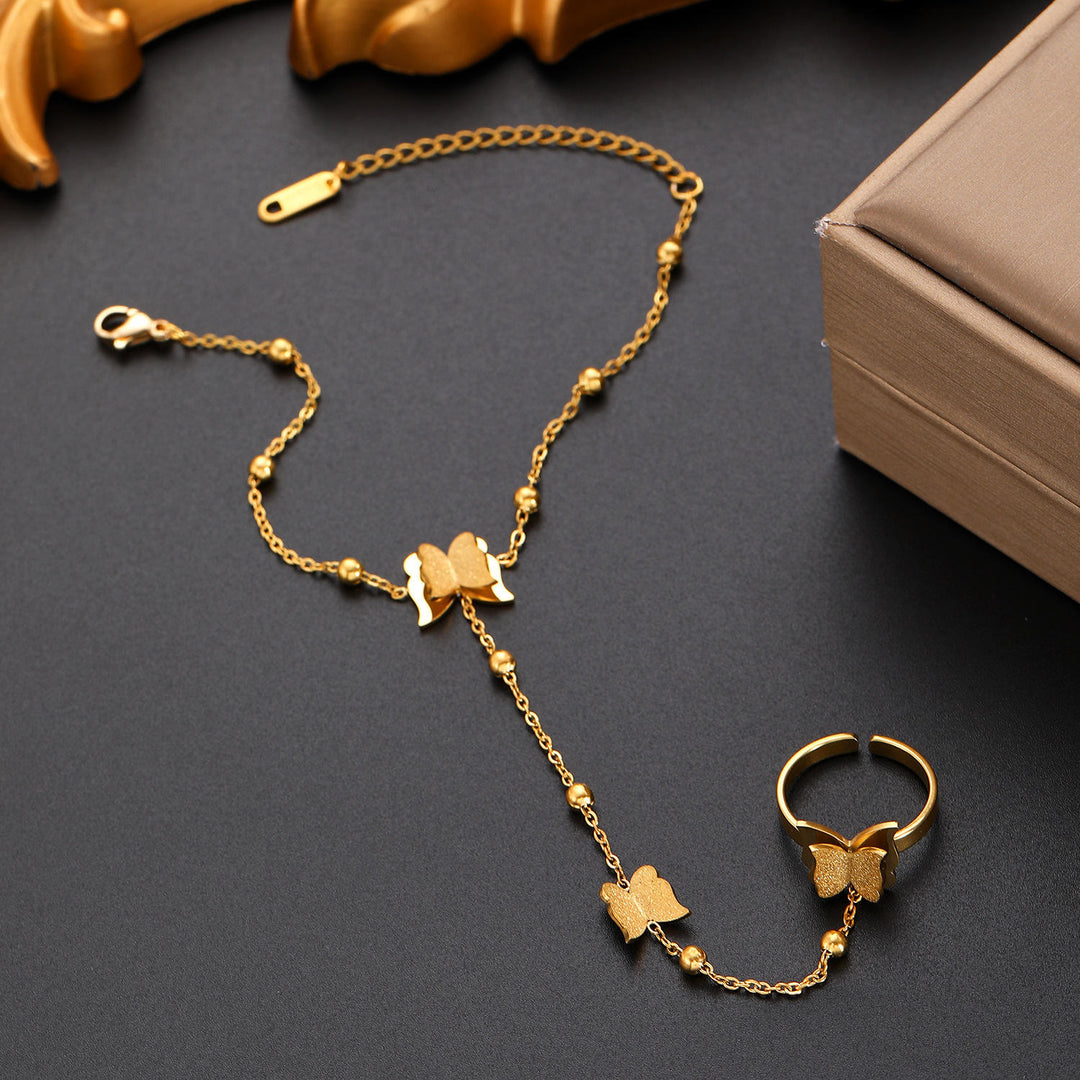 HilalHaven Elegant Butterfly Charm Bracelet &amp; Ring Set - image 1