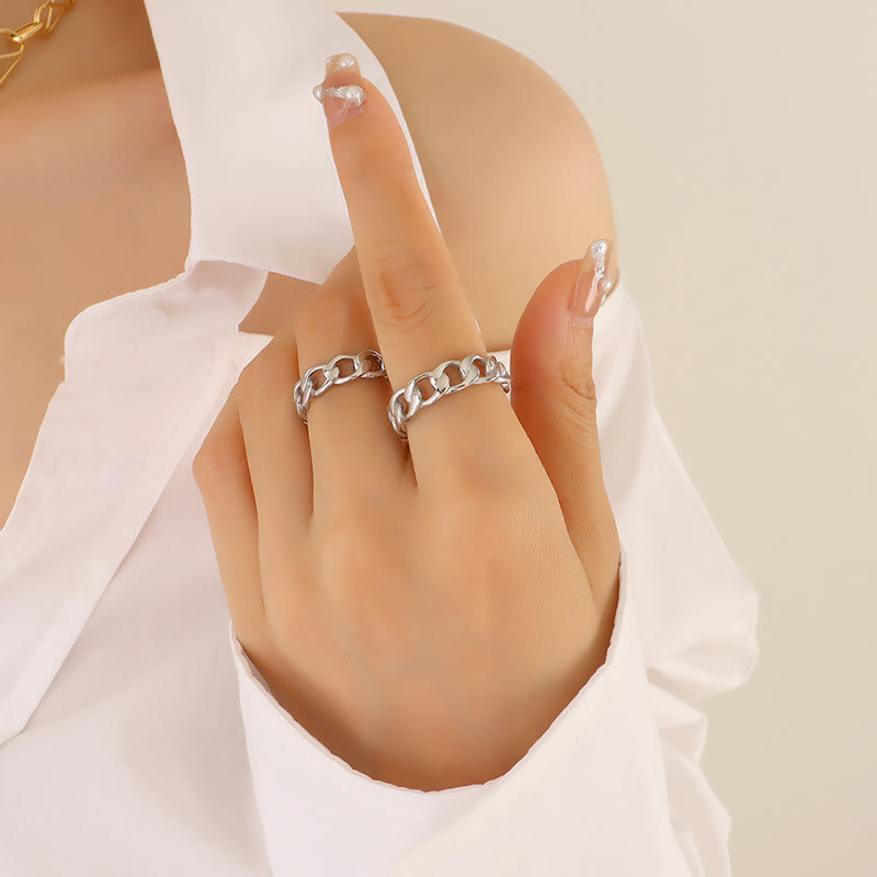 HilalHaven Chain Link Titanium Steel Ring - SIlver - US8 - image 4