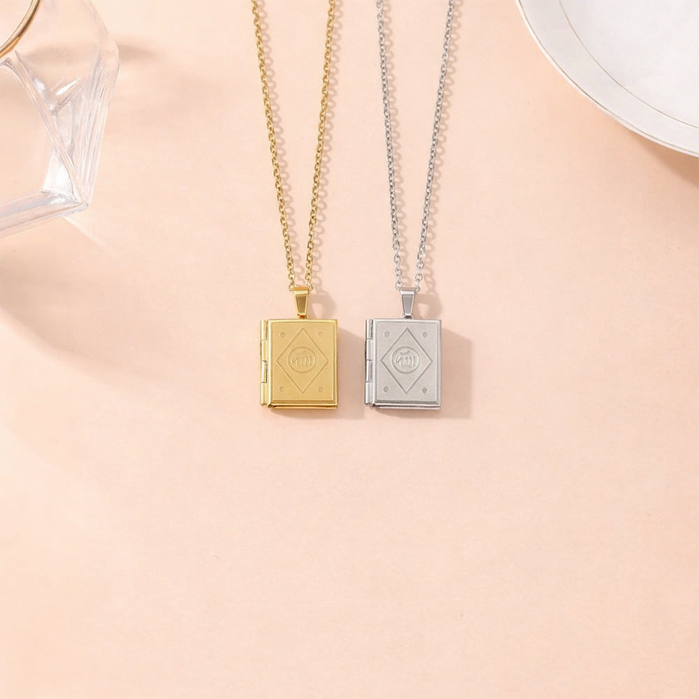 HilalHaven Pages of Remembrance Allah Engraved Locket Pendant Necklace — Polished Titanium Steel - image 2