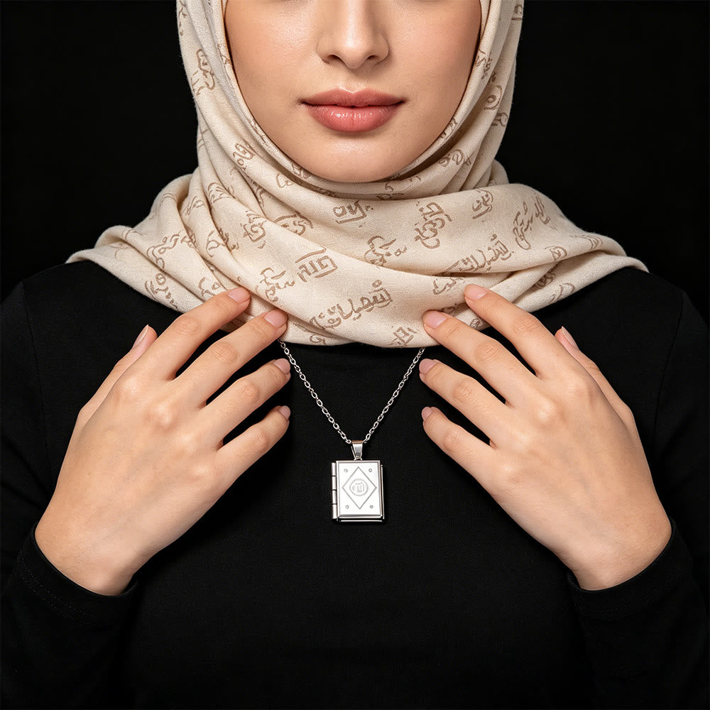 HilalHaven Pages of Remembrance Allah Engraved Locket Pendant Necklace — Polished Titanium Steel - image 4