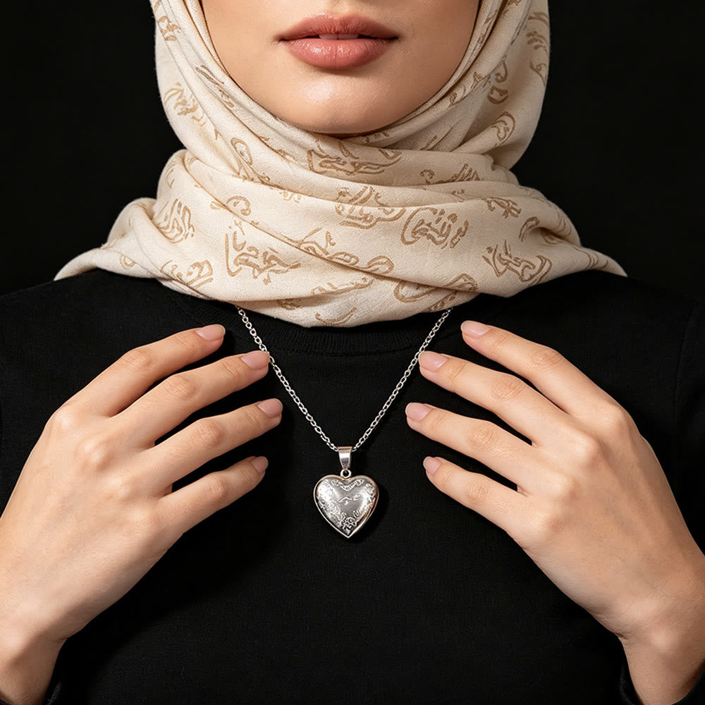  HilalHaven Engraved Heart Locket Pendant Necklace - image 3