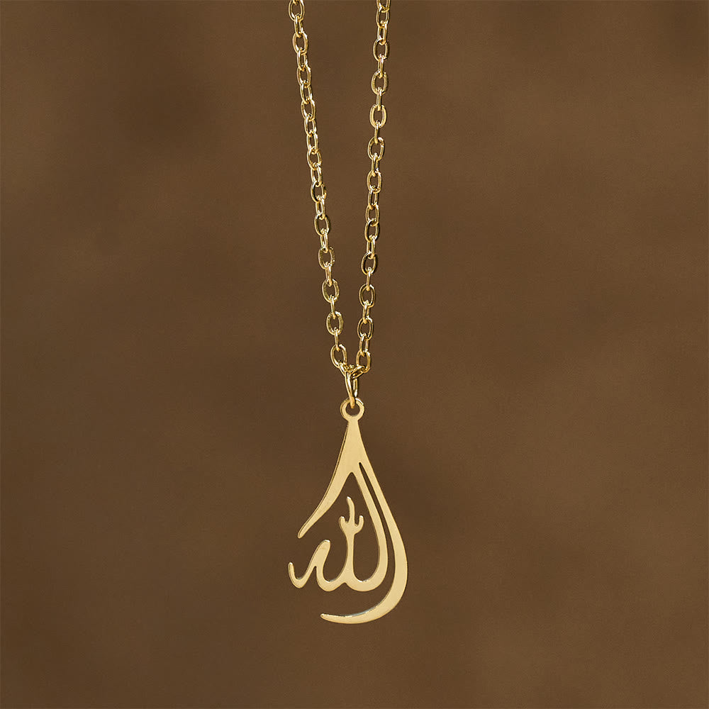 HilalHaven Polished Gold-Tone Calligraphy Necklace — Elegant Handcrafted Cultural Jewelry - Golden  Calligraphic Script - image 5
