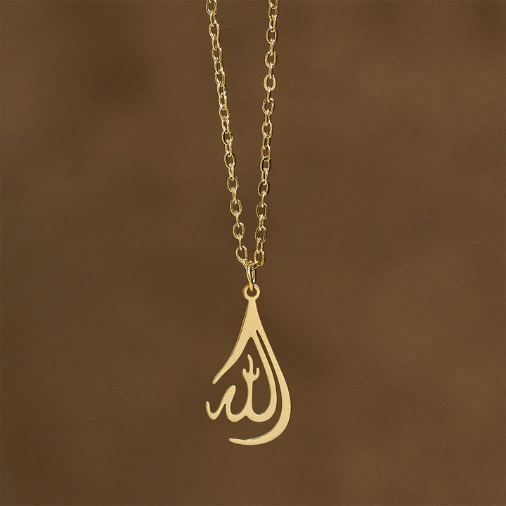 HilalHaven Polished Gold-Tone Calligraphy Necklace — Elegant Handcrafted Cultural Jewelry - Golden  Calligraphic Script - image 5