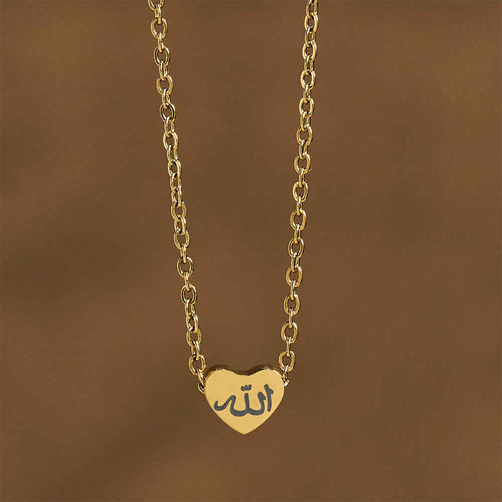 HilalHaven Heart-Shaped Calligraphy Pendant Necklace — Minimalist Stainless Steel Jewelry - Golden Heart - image 0