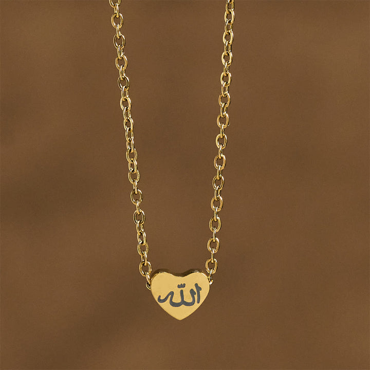 HilalHaven Heart-Shaped Calligraphy Pendant Necklace — Minimalist Stainless Steel Jewelry - Golden Heart - image 0